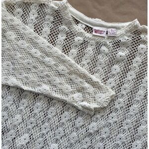 Vintage Huntington Ridge Crochet Knit Sweater Ivory Small Coastal Grandma‎ Boho